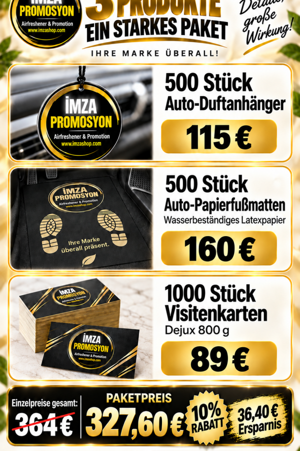 Aktionsangebot: Auto-Duft + Auto-Papierfußmatten + Visitenkarten